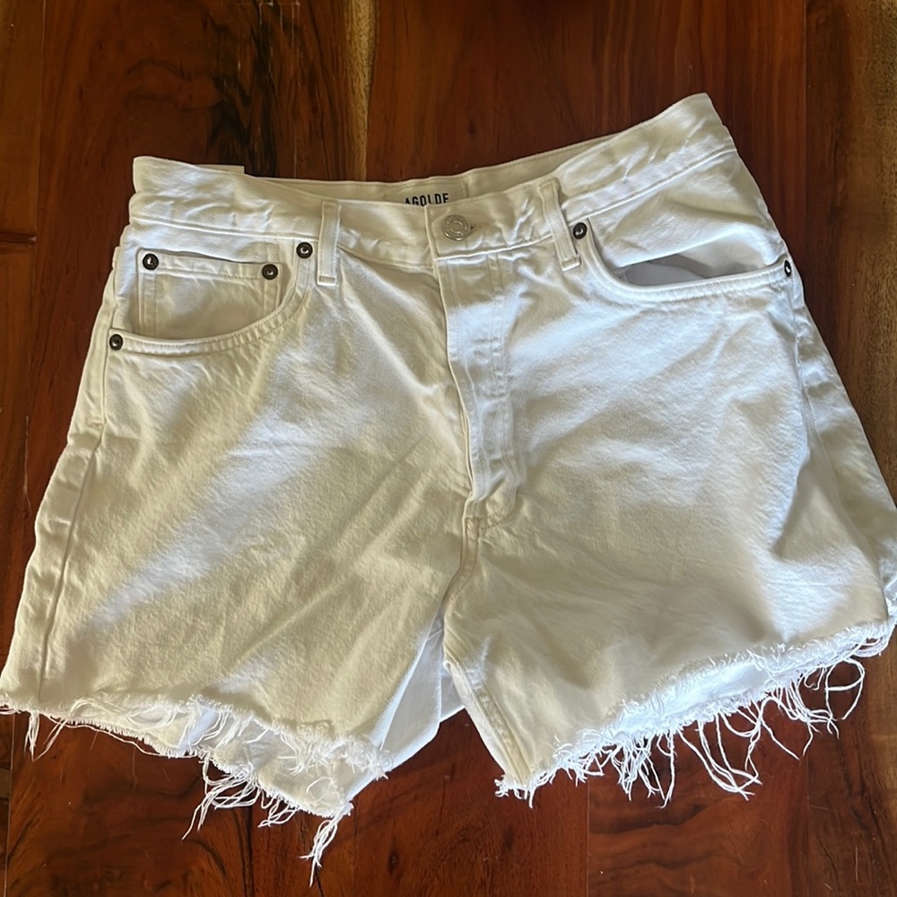 Agolde white denim shorts